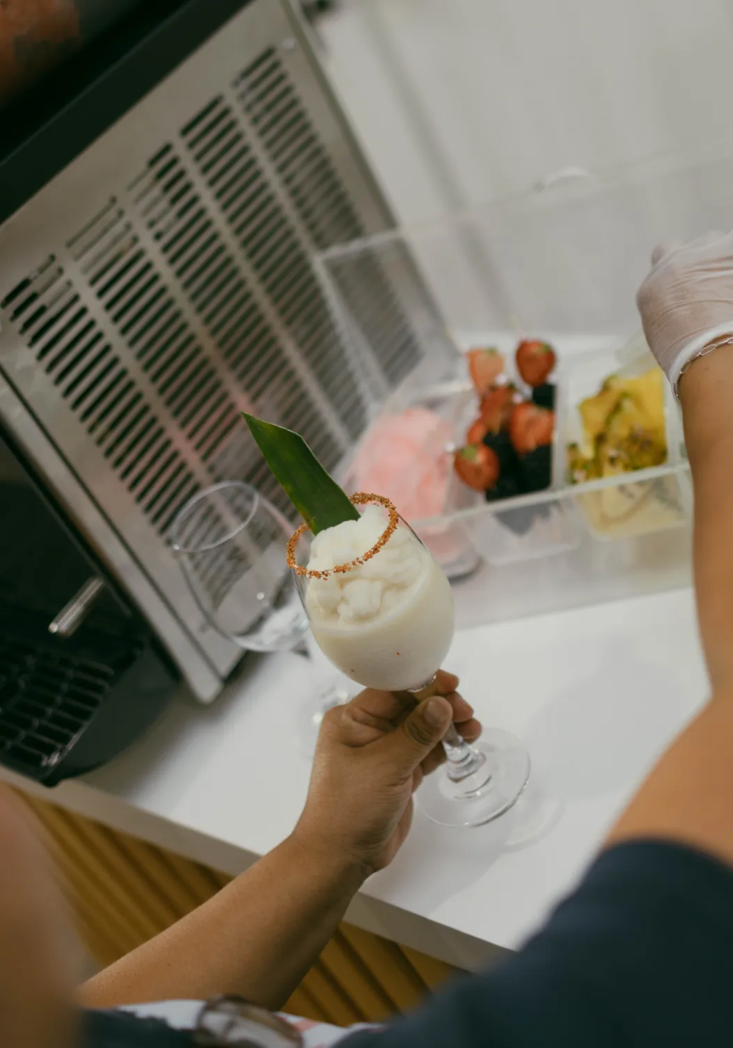 Fresh overhead presentation with fruit-forward styling suited to a daytime build-your-own bowl experience